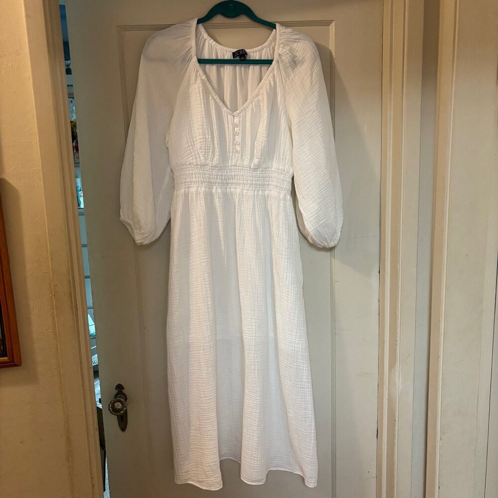 J.Crew Soft White Gauze puff sleeves V-Neck Prarie dress Size Medium Excellent